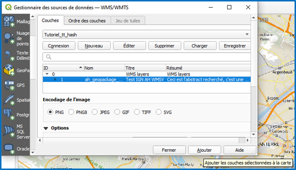 Liste des couches disponibles à l’ajout