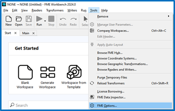 Ouverture du menu Tools > FME Options