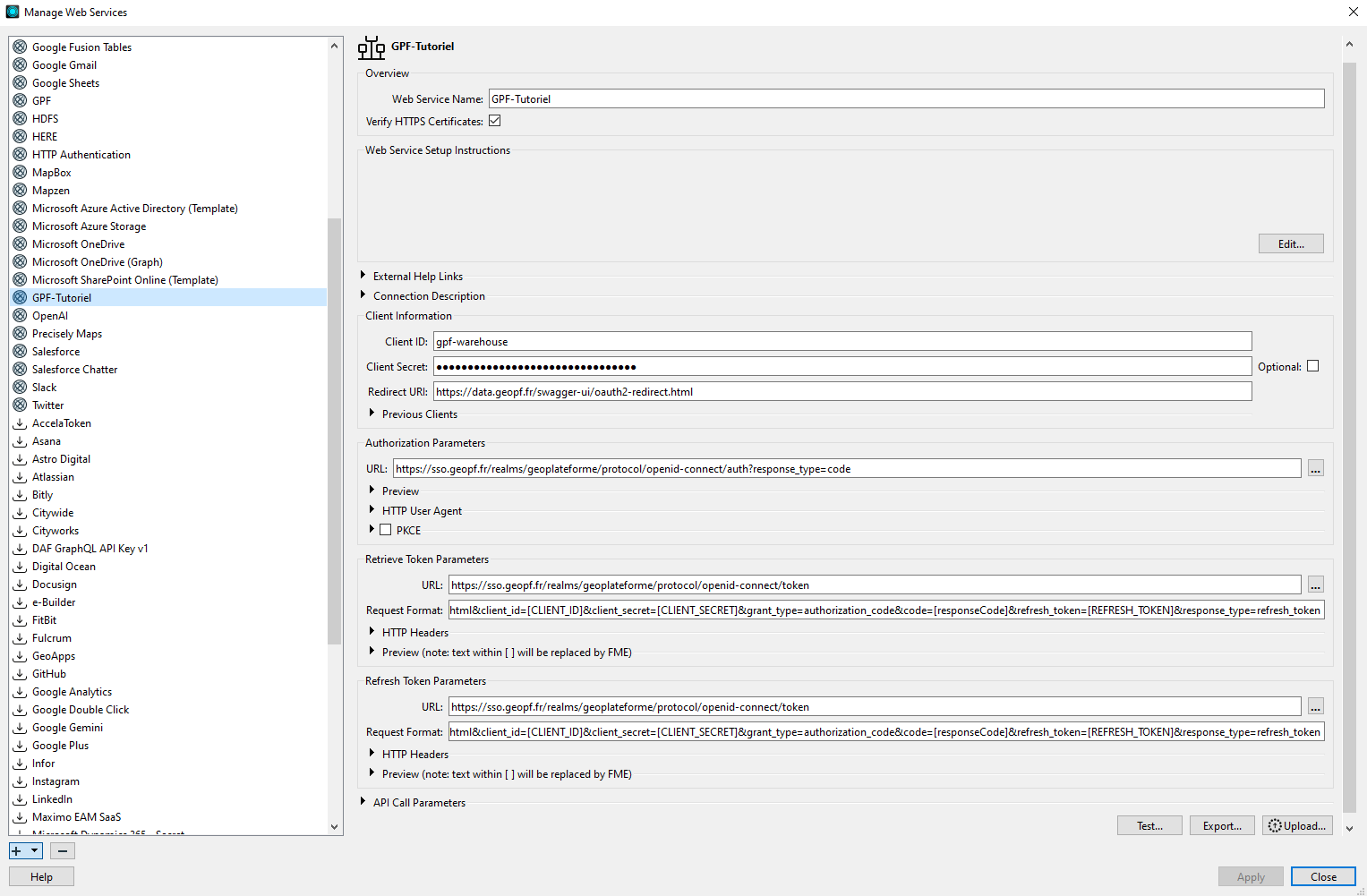 Formulaire Manage Web Services