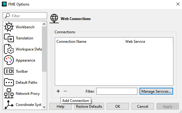 Localisation du bouton Add connection