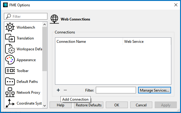 Localisation du bouton Add connection