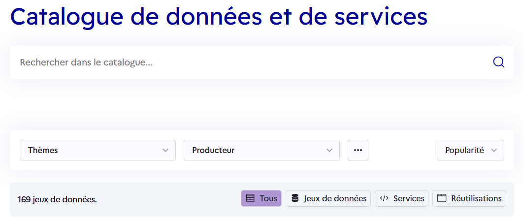Image décrivant la page d’accueil du catalogue
