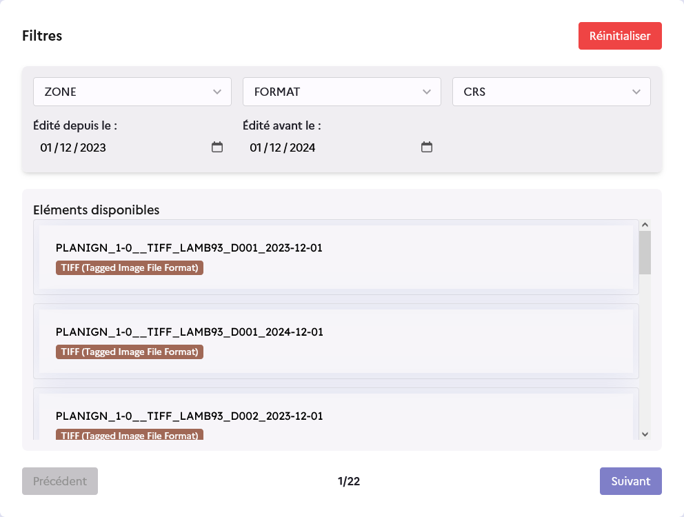Partie téléchargement dépliée