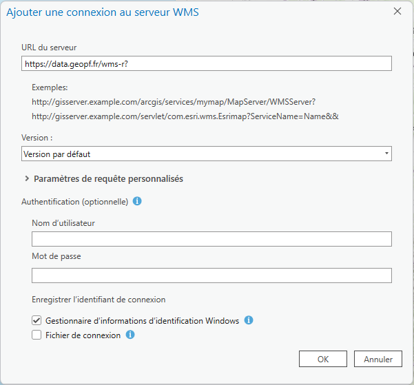 Ajouter une connexion - WMS-r