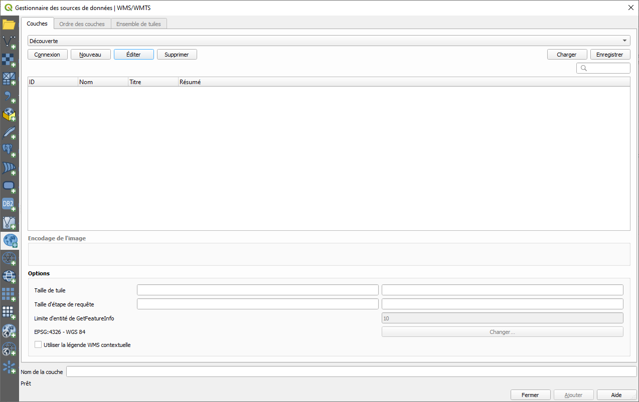 Gestionnaire QGIS - WMS/WMTS
