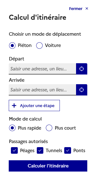 Image décrivant le panneau de l’outil d’itinéraire
