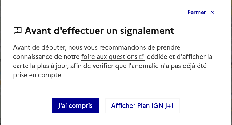 Image décrivant la modale pour ajouter le fond de plan IGN J+1