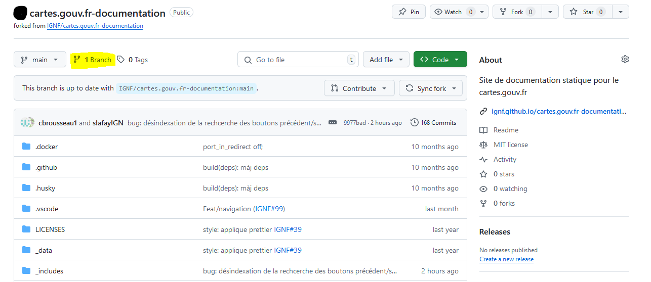 Image décrivant commment accéder à ses branches sur github