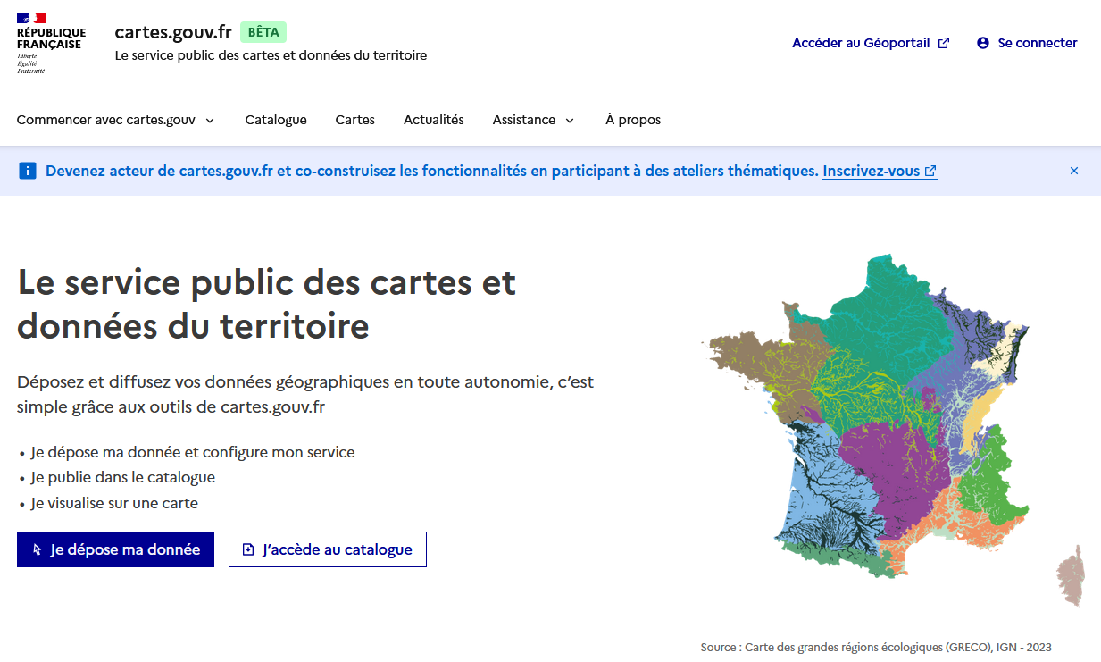 Image décrivant la page d’accueil de Cartes.gouv.fr