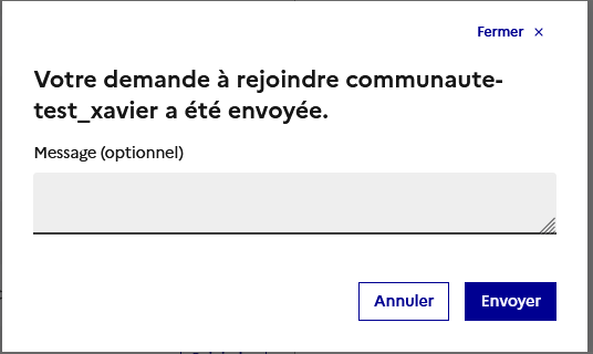 Image décrivant la possibilité de rajouter un message optionnel à la demande