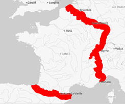 Zoom couverture sur les frontières de la France métropolitaine