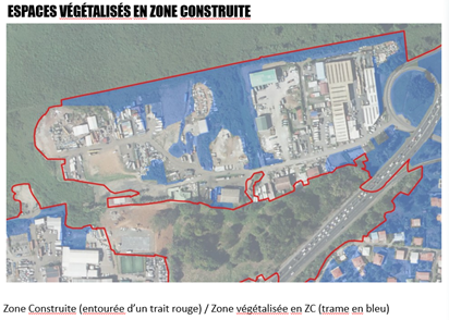 Martinique, espaces végétalisés en zone construite