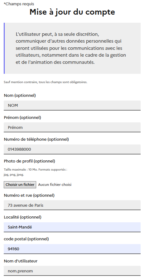 Mise à jour du compte