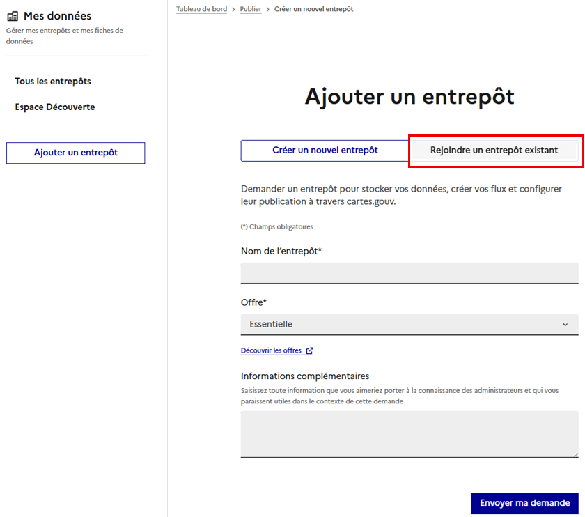 Rejoindre un entrepôt existant