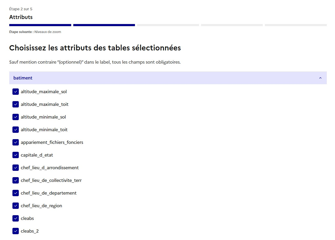 Choisir les attributs des tables sélectionnées