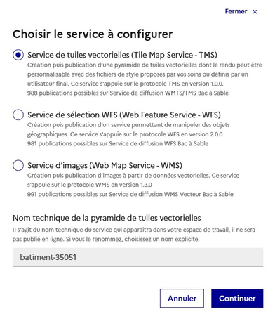 Sélectionner Service de tuiles vectorielles (Tile Map Service - TMS)